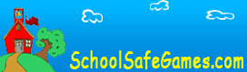SchoolSafeGames.com banner with school on hill